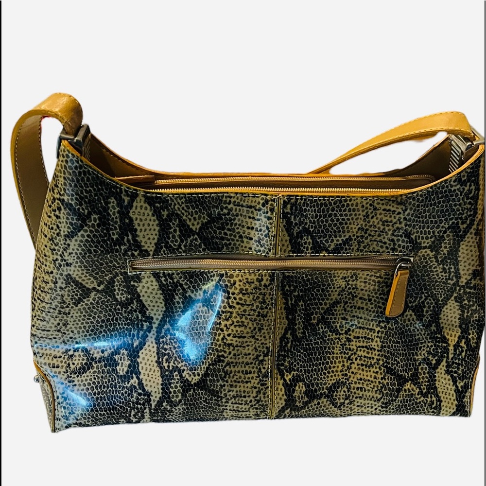 Authentic Tods Shoulder Bag Vintage Rare Python Patent Leather Canvas Lining - Picture 8 of 11